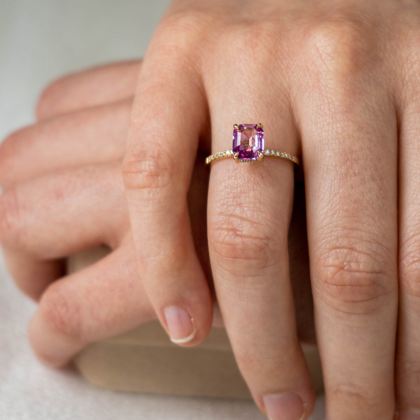 Aurora Solitaire Pavé Ring -  Hot Pink Sapphire & Diamond 1.75 ct