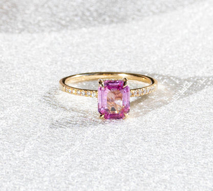 Aurora Solitaire Pavé Ring -  Hot Pink Sapphire & Diamond 1.75 ct