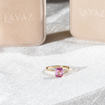 Aurora Solitaire Pavé Ring -  Hot Pink Sapphire & Diamond 1.75 ct